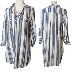 NWT Gauzy Knit Nautical Striped High Low Coastal Cowgirl Dress Large